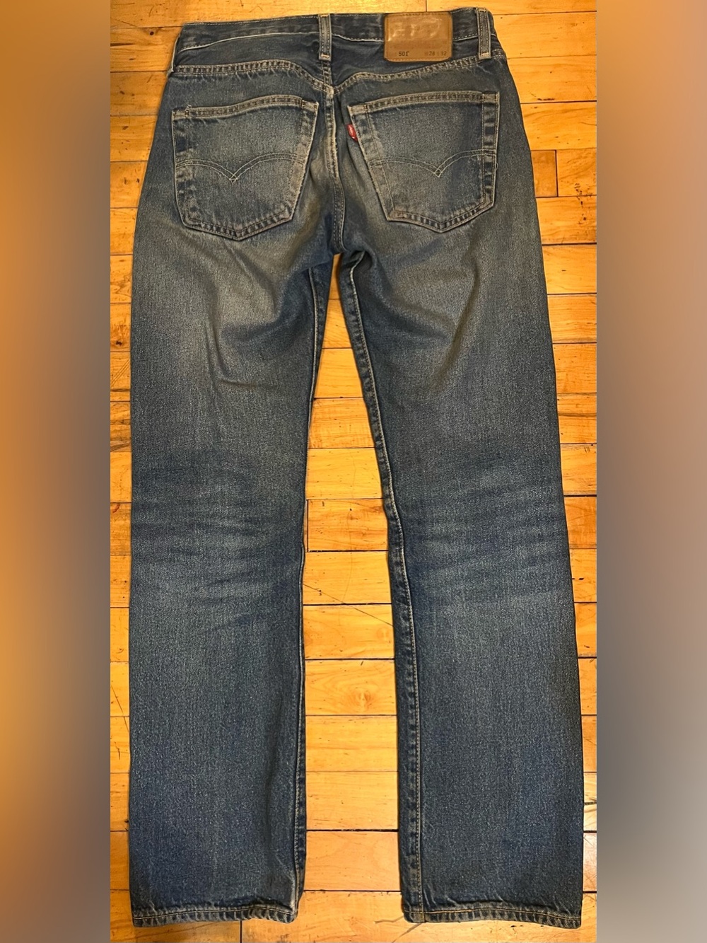 Levi’s 501 Premium Button Fly Jeans Straight Leg Distressed Knees 28 x 32